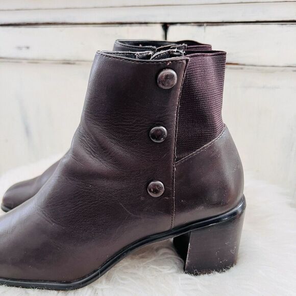 Vintage Nicole Packard Dark Espresso Brown Leather Square Toe Low Heel Booties 6 - Picture 3 of 8
